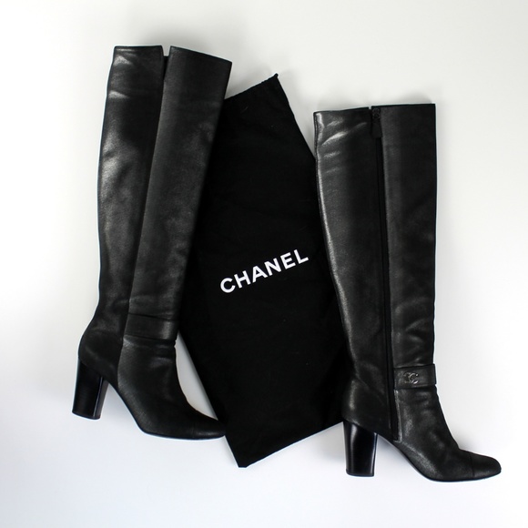CHANEL Shoes - Chanel Dark Silver Tall Leather Boots. 40 EUR